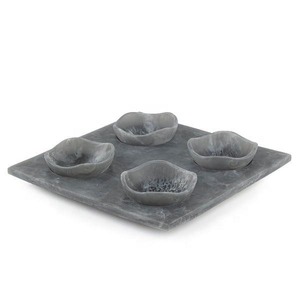 Ensemble de bols de service en résine faits à la main, plateau décoratif carré pour collations avec 4 compartiments pour mariage, restaurant - Product Image 3
