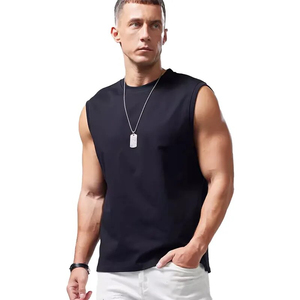Débardeur Homme Grande Taille Noir Uni Sans Manches Col Rond Tricoté Style Décontracté 100% Coton Respirant Coupe Sportive Logo Personnalisé - Product Image 6