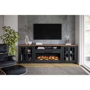 Bridgevine Home Essex 97 pollici Console per TV caminetto con montaggio minimo Whiskey nero finitura per TV fino a 100 pollici - Product Image 1