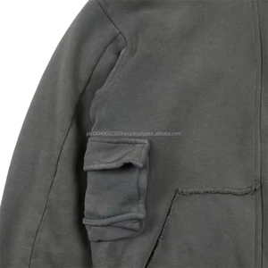 Oem Distressed Acid Washed Functional Cargo Hoodie Cotton Heavyweight Custom <b>Zip</b> Up <b>Sweatshirts</b> Men's <b>Full</b> Zipper Hoodies - Product Image 6