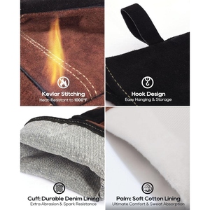 Gants de soudage en cuir de vachette pleine fleur renforcés sur toute la paume, haute performance, résistants à la chaleur et aux étincelles, durables - Product Image 5
