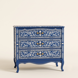 Mesa de Noche Decorativa con Incrustaciones de Hueso, Hecha a Mano, con Diseño Floral Moderno y Cajones para Almacenamiento en el Dormitorio - Product Image 1