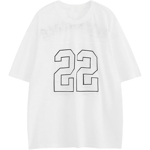 Maillot de football américain rétro en maille courte de haute qualité pour hommes et femmes, coupe oversize et carrée, en polyester, streetwear d'été - Product Image 1