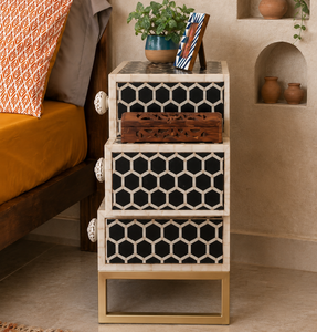 Luxury Handmade Resin Bone Inlay Nightstand With 3 <b>Drawers</b> Metal Base Modern End Table Cabinet <b>Side</b> Table Home Decor Accent - Product Image 3