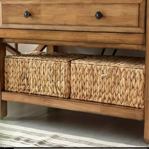 Panier organisateur tissé en jacinthe d'eau carrée de style vintage avec poignée intégrée rangement polyvalent pour la lessive au bureau à domicile - Product Image 4