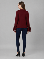 Pull-over côtelé bordeaux à manches longues pour femme – Idéal pour le quotidien et les loisirs