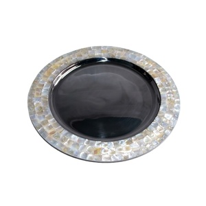 Handmade Round Luxury Mother Of Pearl Inlay Charger <b>Plate</b> <b>Black</b> Stainless Steel Service Underplate For Wedding Banquet & Dining - Product Image 1
