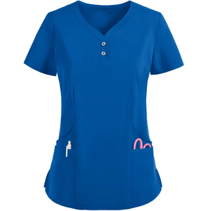 เสื้อสครับคอวีผ้าโพลีเอสเตอร์/เรยอนทอเนื้อนุ่มสบาย ยับยาก สำหรับใช้ในโรงพยาบาล ยี่ห้อใหม่ สำหรับพยาบาลหญิง - Product Image 2
