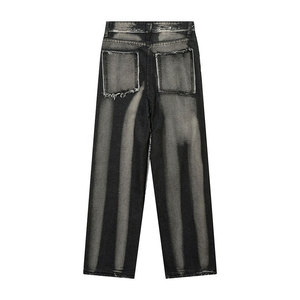 Jeans en denim gris foncé patchwork pour homme, coupe large, délavé, style Y2K streetwear, coupe ample, qualité OEM personnalisée - Product Image 2