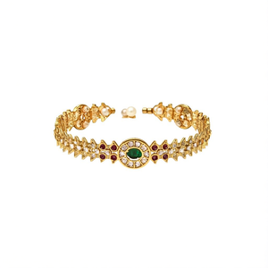 Antique Gold Plated Kemp <b>Bangles</b>-<b>Copper</b> Alloy Bracelets with Pearl and Diamond Accents for Party - Product Image 3