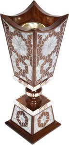Brûleur à encens Mabkhara en bois fait main avec incrustation de nacre et insert en laiton, brûleur à oud traditionnel pour cadeaux de Ramadan, articles de table - Product Image 5