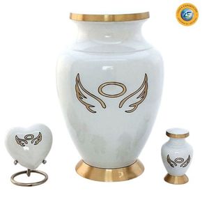 Urna Funeraria Clásica Americana de Estilo Blanco Brillante con Alas de Ángel, Tamaño Adulto, Marca Linea Exports - Product Image 1