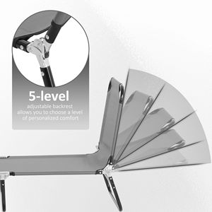 Set di 2 Sdraio Pieghevoli da Piscina con Schienale Reclinabile a 5 Livelli, Telaio in Acciaio, Grigio Scuro - Per Uso in Spiaggia - Product Image 4