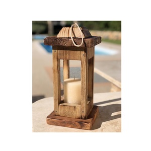 Portavelas de Madera Rústico Hecho a Mano con Puerta de Vidrio Transparente y Asa de Cuerda, Decoración de Jardín - Product Image 6