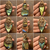 Collier pendentif en argile polymère avec pierre précieuse Labradorite Jaune Feu sertie clos, taille 2-2,5 pouces, poids 15-20g, bijoux unisexe