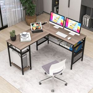 Escritorio de Computadora en Forma de L de Madera con Estación de Carga y Estante Ajustable - Product Image 5