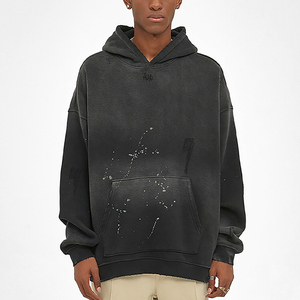 Sudadera con Capucha de Alta Calidad, Estilo Retro, Lavado Vintage con Efecto de Copo de Nieve, Borde Deshilachado, Color Sólido, Forro Polar - Product Image 6