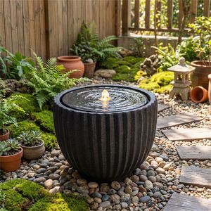 Fontana d'Acqua con Sfera di Pietra Grigia da 17,5 Pollici con 6 Luci LED per Interni ed Esterni - Product Image 2