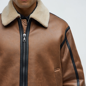 <b>Men's</b> Genuine Leather Bomber <b>Jacket</b> With Sherpa Lining Zipper Closure Winter Warm Moto Style Coat - Product Image 6