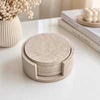 Ensemble de supports et sous-verres 4 |   Effet marbre beige |   Fait main |   Jesmonite |   Articles de décoration et cadeaux minimalistes neutres pour la maison