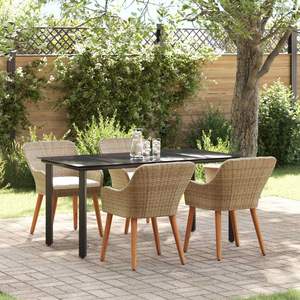 Juego de comedor de jardín de 5 piezas de ratán sintético beige con cojines - Product Image 1
