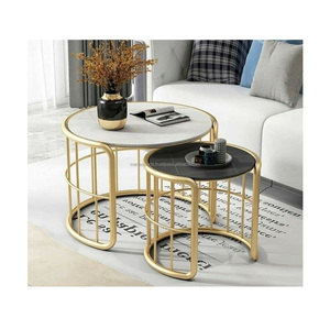 Elegante mesa de centro de metal con tapa de cristal hecha a mano, mesa de centro redonda moderna, perfecta para sala de estar, oficina y espacio de salón - Product Image 2