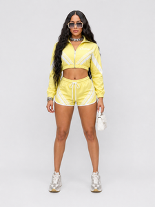 Conjunto Deportivo Corto Personalizado para Mujer, Chaqueta con Cierre y Pantalones Cortos, Ropa Deportiva de Dos Piezas, Venta al Por Mayor OEM - Product Image 4