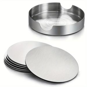 Minimalist <b>Square</b> Metal Coasters <b>Set</b> With Smooth Edges For Modern Home Decor Office And Restaurant Tables - Product Image 4