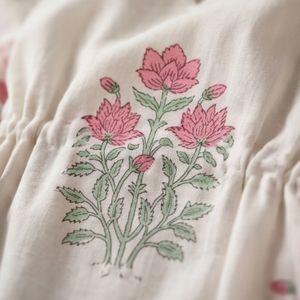 Floral Block Prints Blush Boom <b>Kaftan</b> Handwoven Cotton Elegant Fashion Dresses for Leisure Free Size" - Product Image 3