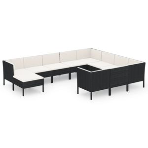 Set salotto da 11 pezzi in Poly Rattan nero con cuscini per il tempo libero in giardino - Product Image 2