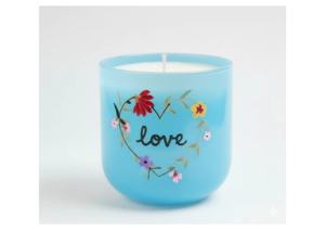 Beautiful Handcrafted <b>Candle</b> Jar Soft Blue Finish Hand Painted Floral Heart Design Customized Fragrance <b>Long</b> Thanksgiving - Product Image 2