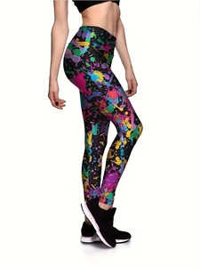 Leggings imprimés effet éclaboussures de peinture, taille haute, effet push-up, pour femme, idéal pour la gym et le fitness - Product Image 3