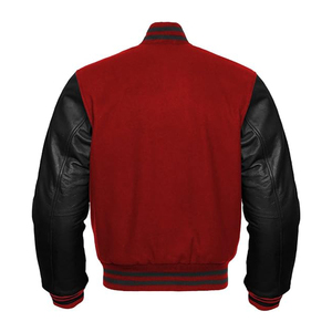 Chaqueta Varsity Roja para Hombre con Mangas de Cuero Negro, Cuello Camisero, Cierre de Botones, Ropa Casual de Otoño, Color Sólido - Product Image 2