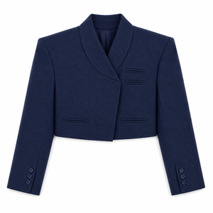 Blazer Corto Azul para Mujer, Cuello con Muescas, Tejido de Lana/Poliéster, Cierre de un Solo Botón, Bordado Personalizable, para Oficina, Negocios, Casual, Fiesta - Product Image 1