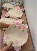 Set de table en crochet fait main Lapin de Pâques, motif floral mignon, en coton tricoté, décoration de table pour les fêtes de printemps