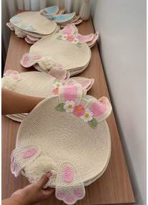 Handmade Easter Bunny Crochet Placemat Cute Floral Crown Rabbit Dining Mat Knitted Cotton Spring Holiday <b>Table</b> Decoration - Product Image 6