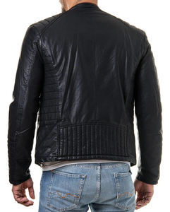 เสื้อแจ็คเก็ตหนังแท้สำหรับผู้ชาย สไตล์ไบค์เกอร์ ทรงเข้ารูป ซิปเฉียง หนังแกะ แจ็คเก็ตคลาสสิก หนังแท้ - Product Image 2