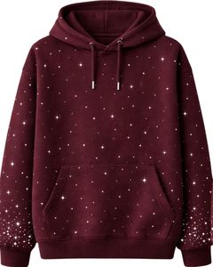 Sudadera con Capucha Borgoña con Pedrería, Oversize, de Forro Polar Grueso, con Bolsillo Canguro, Fabricante de Ropa Urbana Personalizada, Sudadera para Hombre - Product Image 1