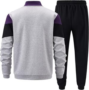Ensemble de survêtements pour hommes : veste zippée intégrale et pantalon de jogging, 2 pièces, tenue de sport décontractée bicolore - Product Image 4
