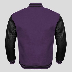 Men's <b>Purple</b> Breathable Embroidered Stand Collar <b>Varsity</b> <b>Jacket</b> Black Sleeves Single Button Closure Regular Fit Casual Autumn - Product Image 3