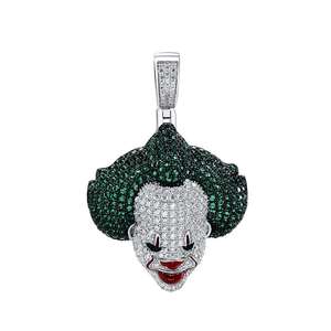 Joker colgante Bling cara de payaso 925 joyería de plata esterlina con VVS Lab Grown verde blanco piedra preciosa rodio plateado estilo Hip Hop - Product Image 1