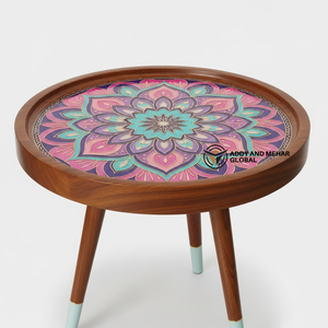Pink Meena Design Wooden <b>Stool</b> – Handcrafted <b>Round</b> Decorative Accent <b>Stool</b> for Living Room & Bedroom - Product Image 6