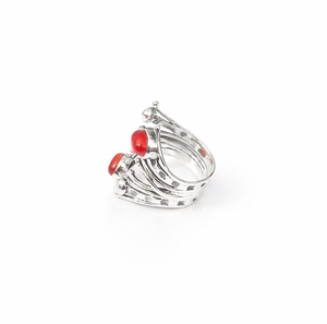 Classic Double-Carnelian Gemstone Wide Band <b>Ring</b> 925 Sterling <b>Silver</b> <b>Adjustable</b> Branch Bypass Jewelry For Women - Product Image 2