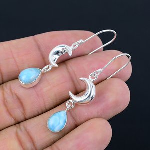 Wholesale Trending 925 Sterling Silver Larimar Gemstone <b>Hook</b> Earrings Good Quality Anniversary Wedding Gift At Best Price - Product Image 3
