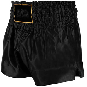 Shorts de Muay Thai en satin noir de qualité supérieure - Short de kickboxing à taille haute élastique - Équipement d'entraînement professionnel pour MMA et boxe - Product Image 1