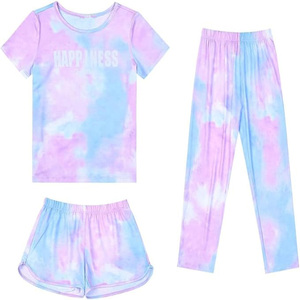 Conjunto de Ropa de Invierno para Niñas, 3 Piezas, Tie Dye, Camiseta, Pantalones Largos, Pantalones Cortos, Ropa Casual de Moda Infantil, Venta al Por Mayor, 95% Algodón - Product Image 5