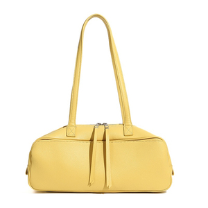 Sac à bandoulière en cuir véritable jaune avec fermeture à glissière, style minimaliste, deux poignées, longueur 50-65 cm, utilisation toutes saisons - Product Image 6