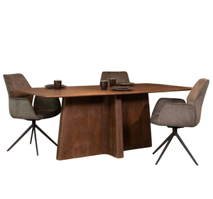 Mesa de comedor de alta calidad con base de pedestal de madera maciza de mango con bordes curvos y acabado en marrón cálido para el hogar, oficina, cocina, restaurante. - Product Image 1