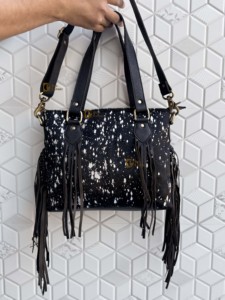 Bolso Tote de Cuero Vacuno Metálico Hecho a Mano de Alta Calidad con Correa de Hombro con Flecos, Estilo Occidental, Bolso de Cuero Genuino para Mujer - Product Image 4