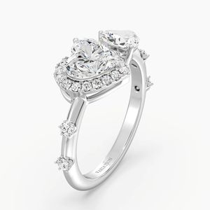 Double Heart <b>Open</b> Cuff Engagement <b>Ring</b> - Product Image 4